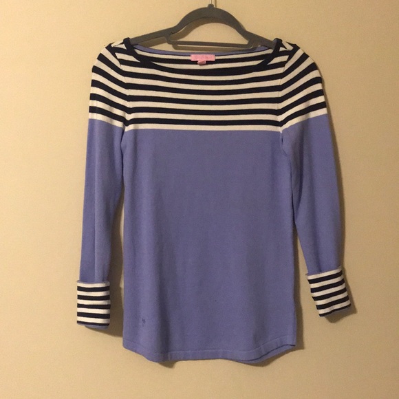 🌴Lilly Pulitzer Lavender and Navy Stripe Sweater - Picture 1 of 5